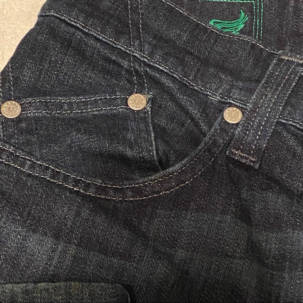 Rock & Republic Jeans Dark Blue 36 NEIL Button Fly Green Pocket Logo - Picture 9 of 13